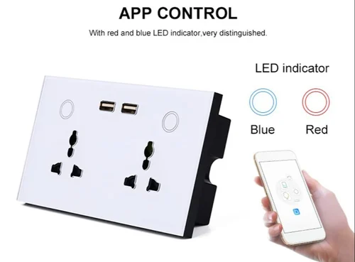 WiFi Universal Double Sockets + 2 Wall Power USB Charger Touch Switch App Controlled