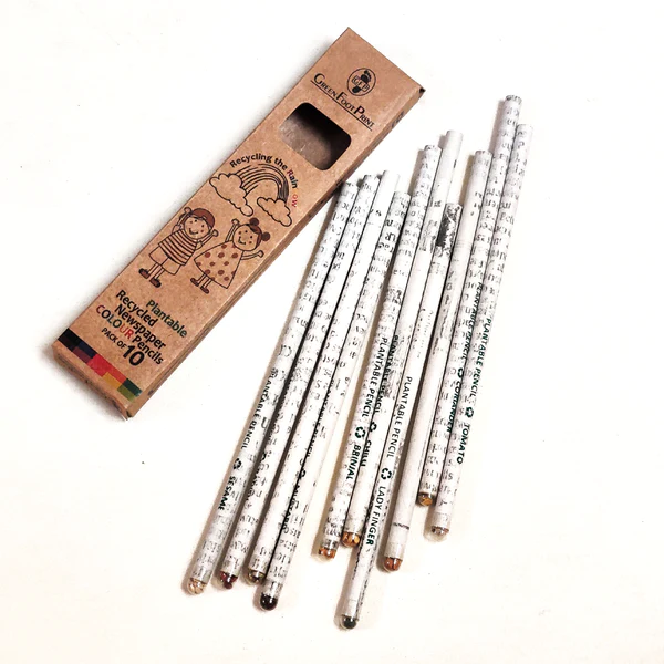 Plantable Seed Colour Pencils | Recycled News Paper | Pack Of 10 X1