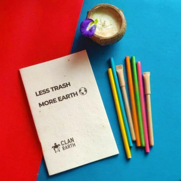 Gift for Kids | Plantable Cover Notebook with Recycled Paper Pens and Pencils