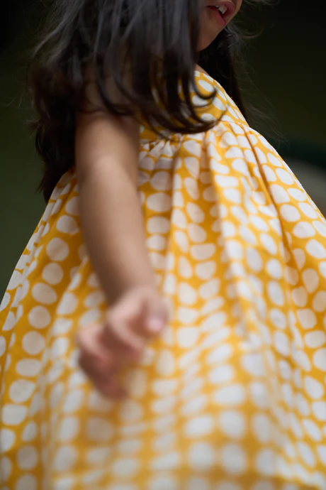Set of 2- ‘Friendship’ girls kurta coord set in yellow polka hand block print and dhoti pant