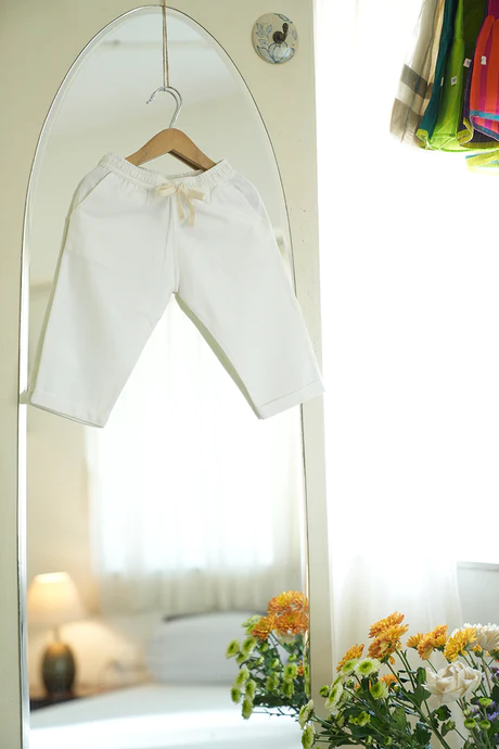 Rain Drops keep falling' unisex pyjamas in handwoven white cotton