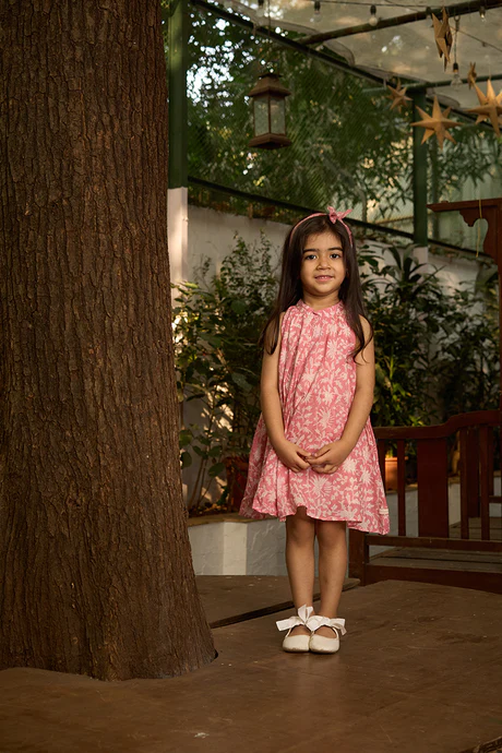 'Kin’ halterneck girls dress in pink floral hand block print cotton 1 review