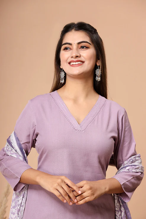 Violet Handloom Cotton Straight Kurta with Pockets