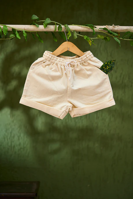 ‘Raindrops keep falling’ kids unisex handwoven kora cotton shorts
