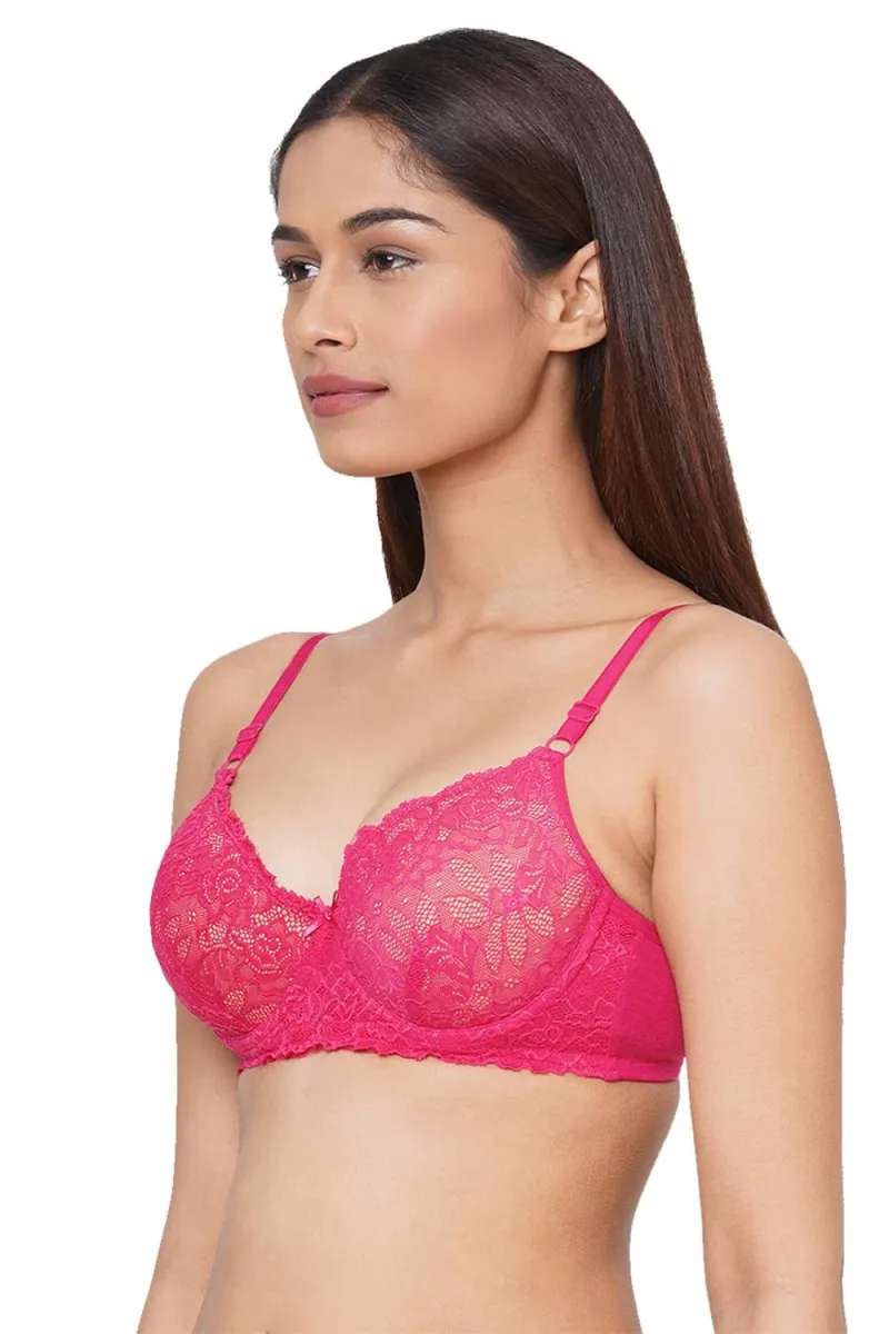Organic Cotton Padded Underwired Lace Bra-ISB047-Fuschia
