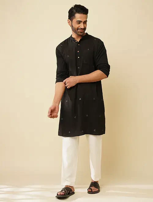 Black Khadi Cotton Kurta