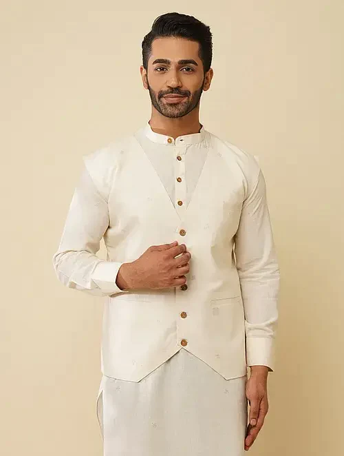 Off White Khadi Cotton Jacket