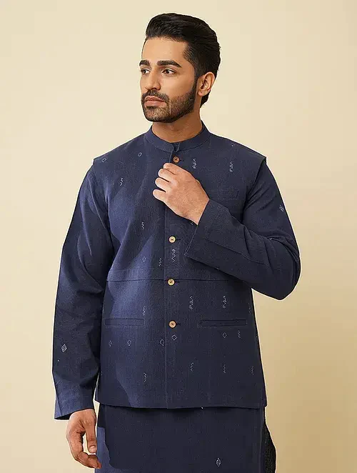 Blue Khadi Cotton Jacket