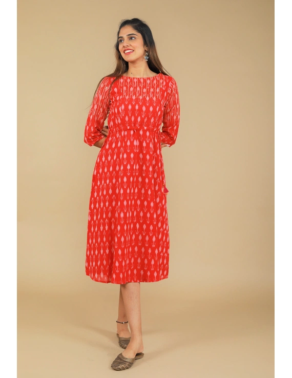 RED LEAF IKAT DRESS