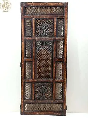 48" Vintage Lattice Teak Wood Window | Handmade