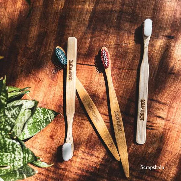 bambooclean toothbrush family pack | natural bamboo | soft multicolored bristles | scrapshala