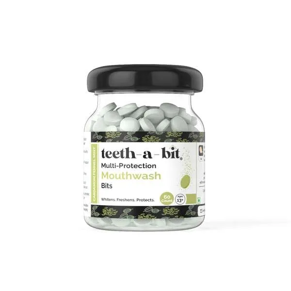 teeth-a-bit multiprotection cardamom fennel mint mouthwash bits | no alcohol, artificial flavors & colors | fights germs | freshens mouth | equal to 1200ml of liquid mouthwash (1 pack, 60 count, 1200)