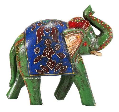 Wooden Elephant Statue Handmade Enamel Work Decorative Showpiece