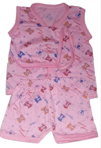 Printed Sinkar cotton Newborn Baby Dress 3pis set
