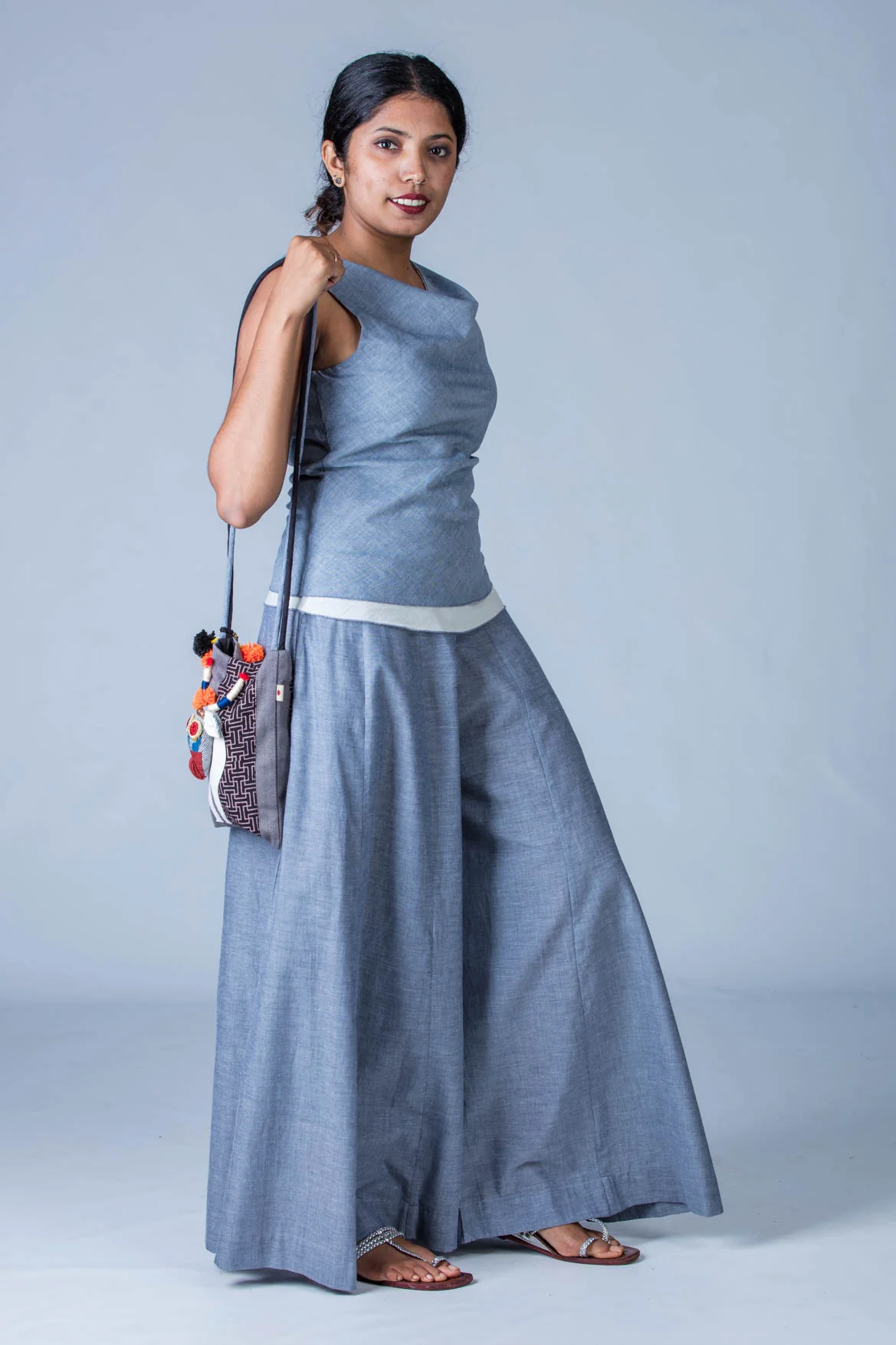 Blue Organic cotton Palazzo Pants - PALAZZO