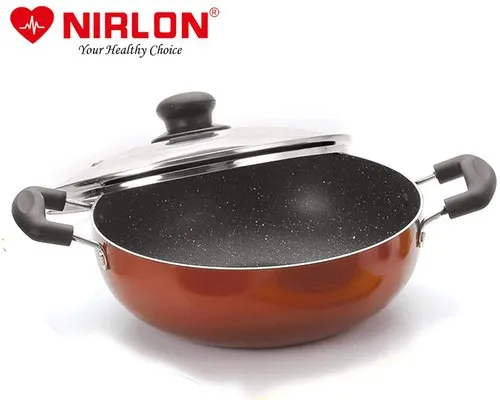 Nirlon Brownie Non Stick Kadhai with Glass Lid