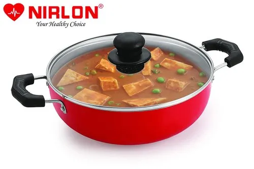 Nirlon Aluminium Non-Stick Ruby Kadai with Glass Lid