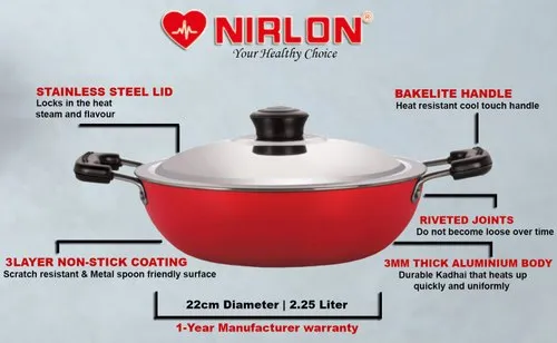 Nirlon 2.25L Deep Kadai With SS Lid