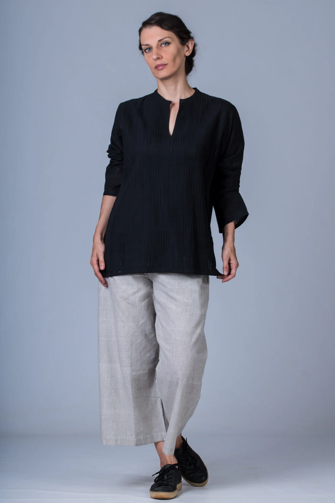 Black striped Organic cotton Pants - NILA