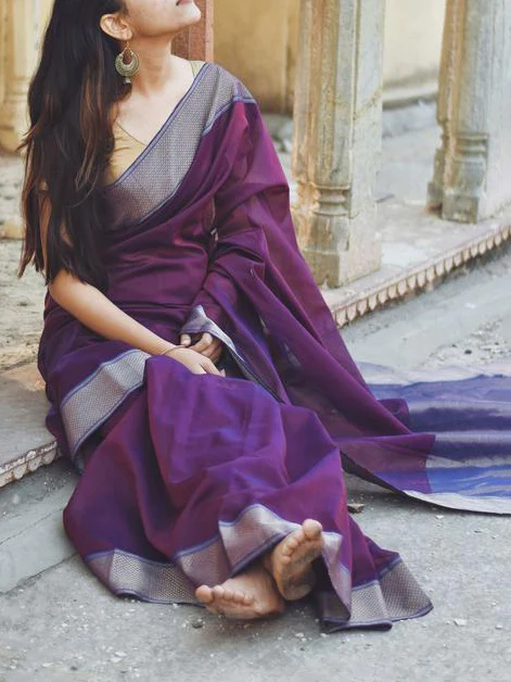 SEHER Maheshwari Saree Wine