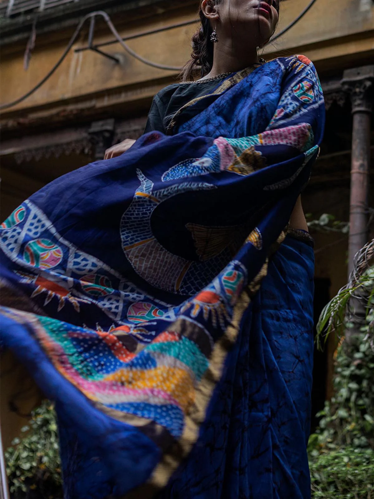 NARMADA Matsya Batik Saree Navy Blue