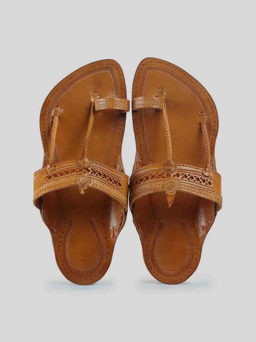 Kolhapuri Men's Embellish Chappal Tan