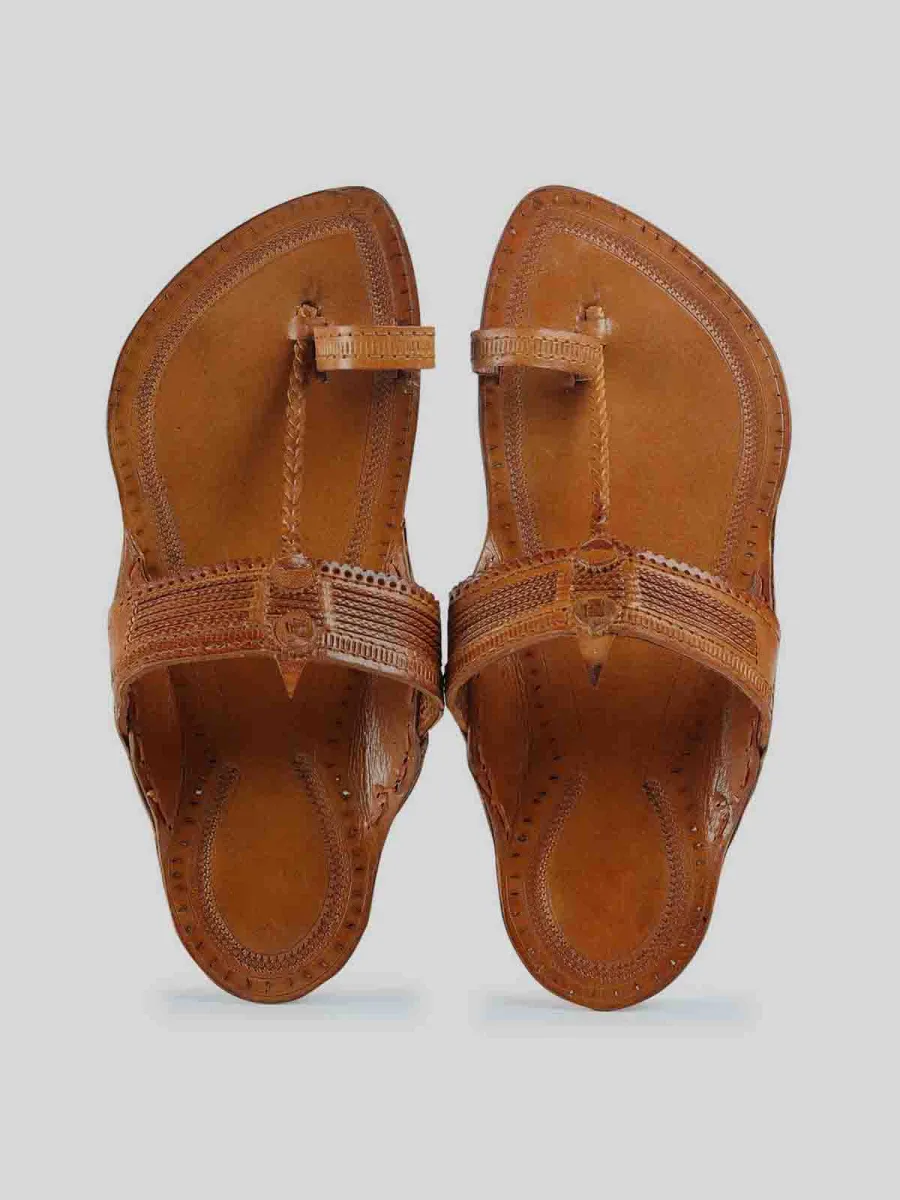 Kolhapuri Men's Twill Chappal Tan