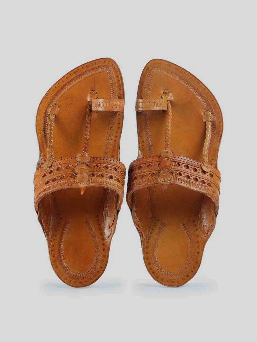 Kolhapuri Men's Entwine Chappal Tan