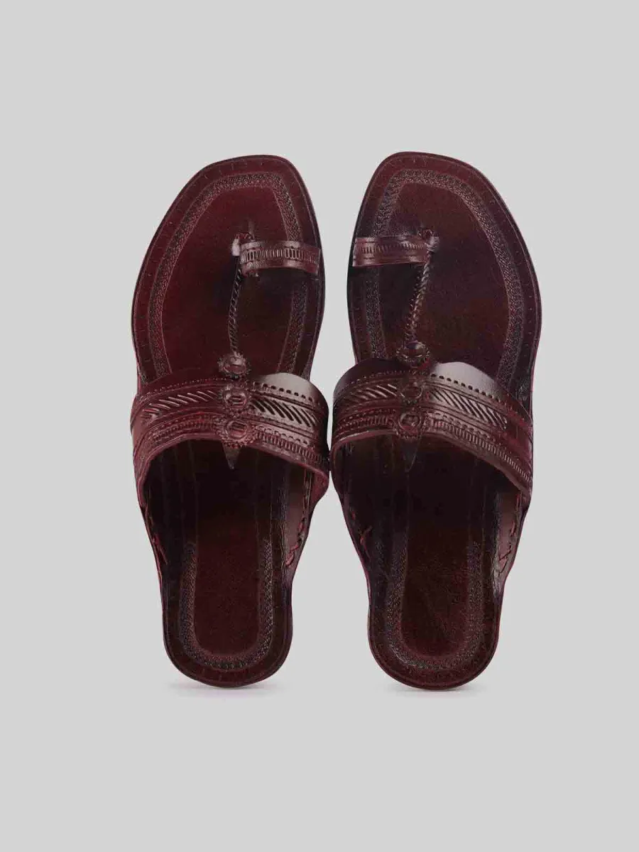 Kolhapuri Men's Stripes Chappal Dark Brown