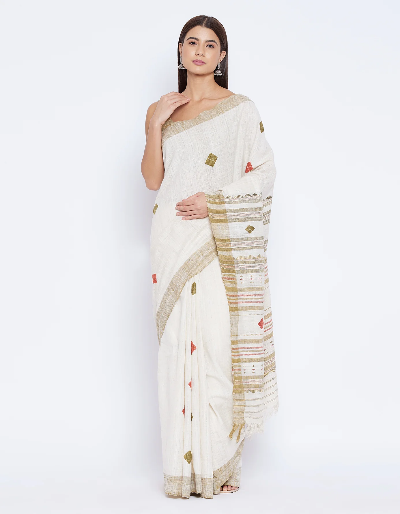 Peace Silk Saree Ivory White