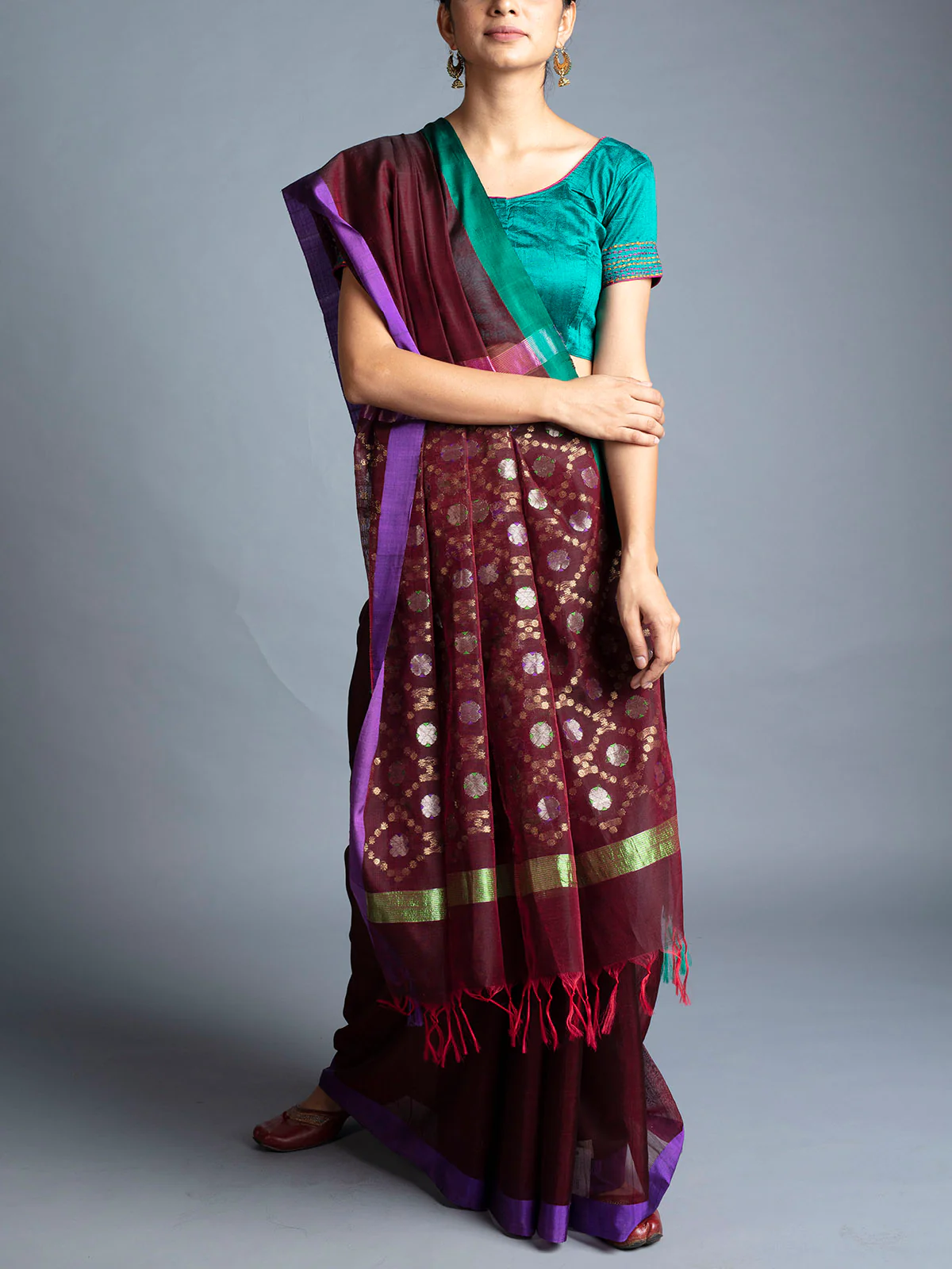 Rudraksh Palla Chanderi Saree Maroon With Blouse Piece