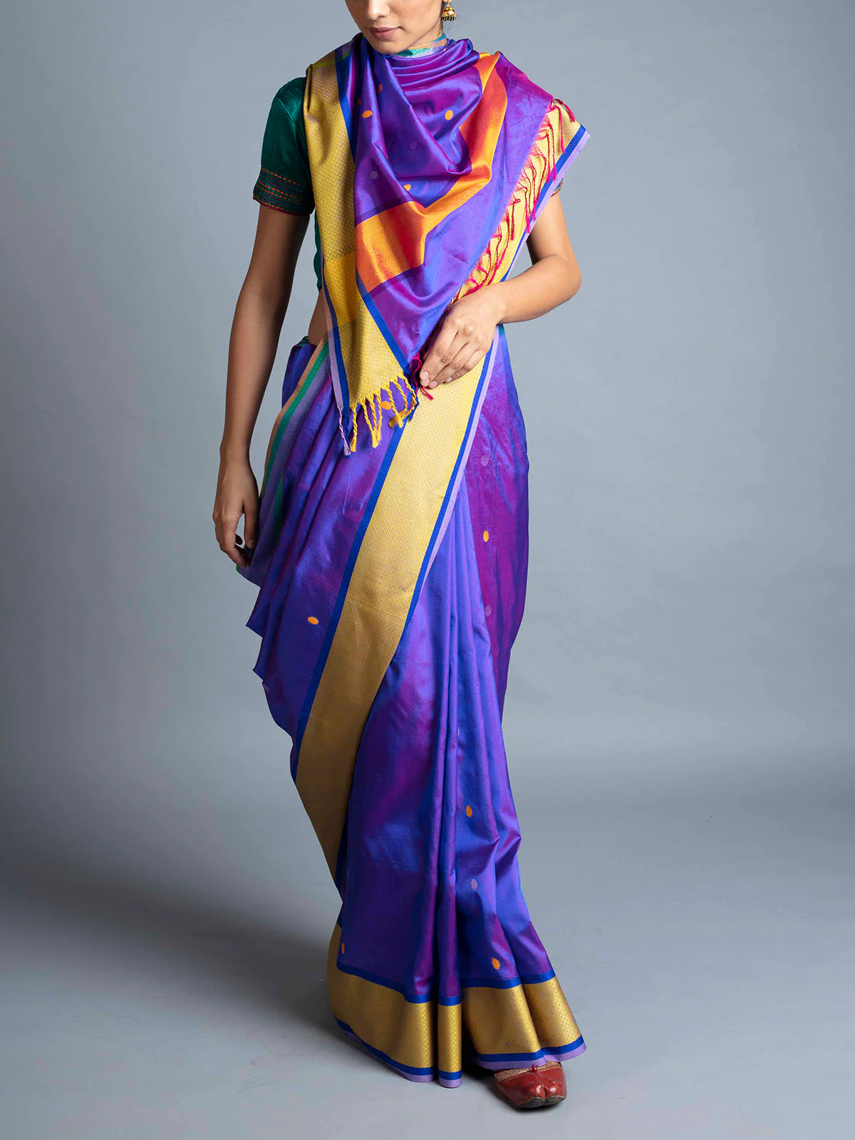 Silk Maheshwari Saree Violet With Blouse Piece