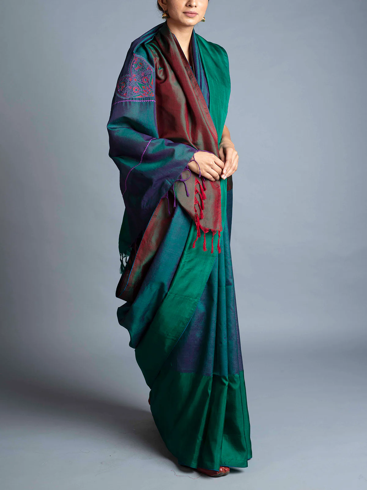 Mubagan Style Kupaddam Saree Green with Border With Blouse Piece