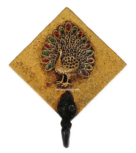 Nirmala Handicrafts Exporters Wooden Craft Door Hooks Wall Décor Peacock Design Decorative Showpiece