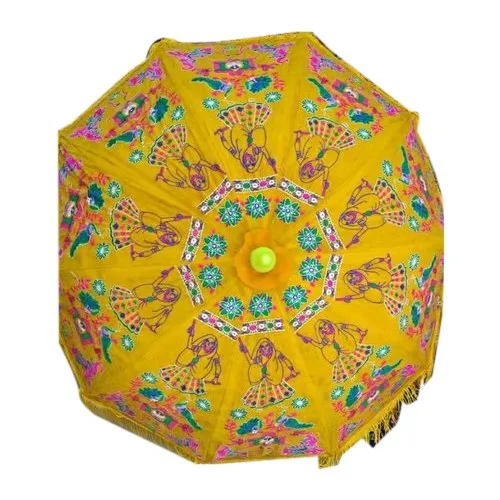 Yellow Embroidered Garden Umbrella