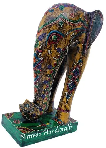 Embossed Wooden Elephant Trunk-Up Decorative Showpiece
