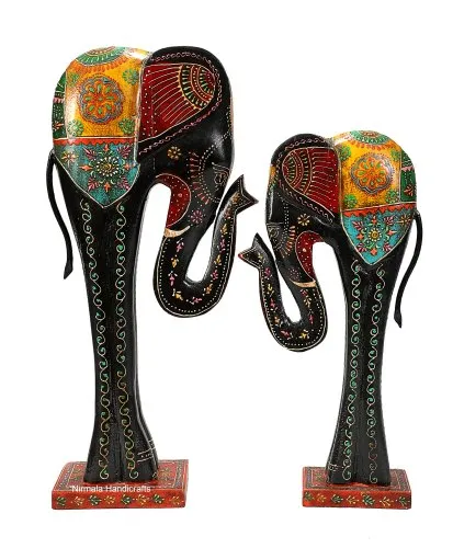 Wooden Elephant Set/2 Decorative Showpiece