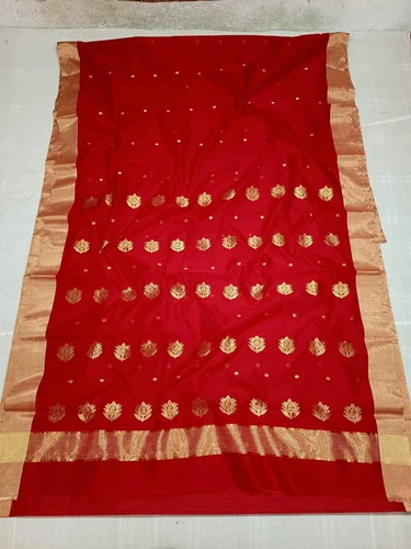 Handloom chanderi silk cotton saree with all over butti work