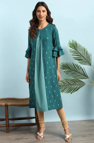 Janasya Women'S Green Poly Crepe Kurta (JNE3633)