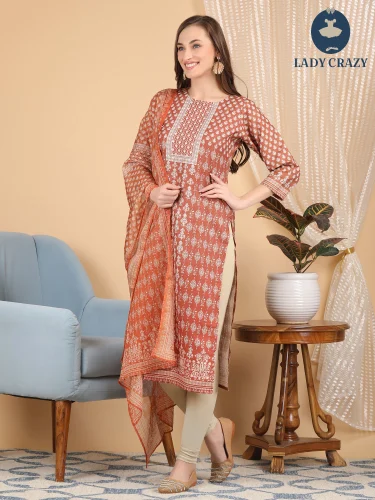 printed straight Kurti dupatta S7