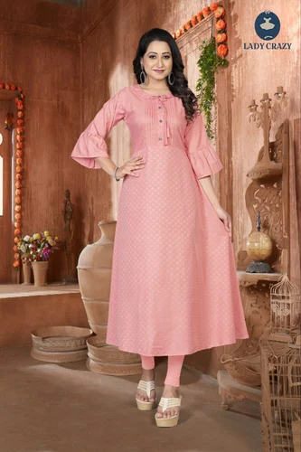Pink dobby body pliting A line kurti N6, Matchine Wash