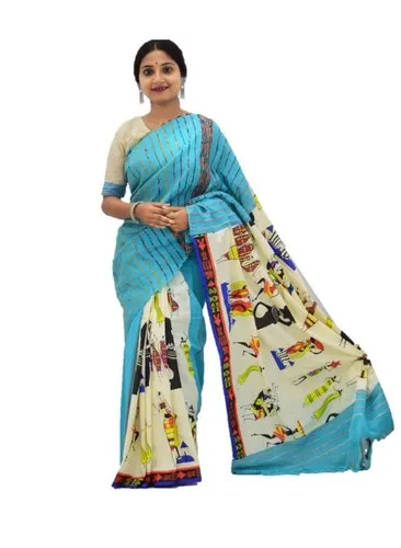 Khadi Cotton Half Kalamkaridegine Saree With Blouse