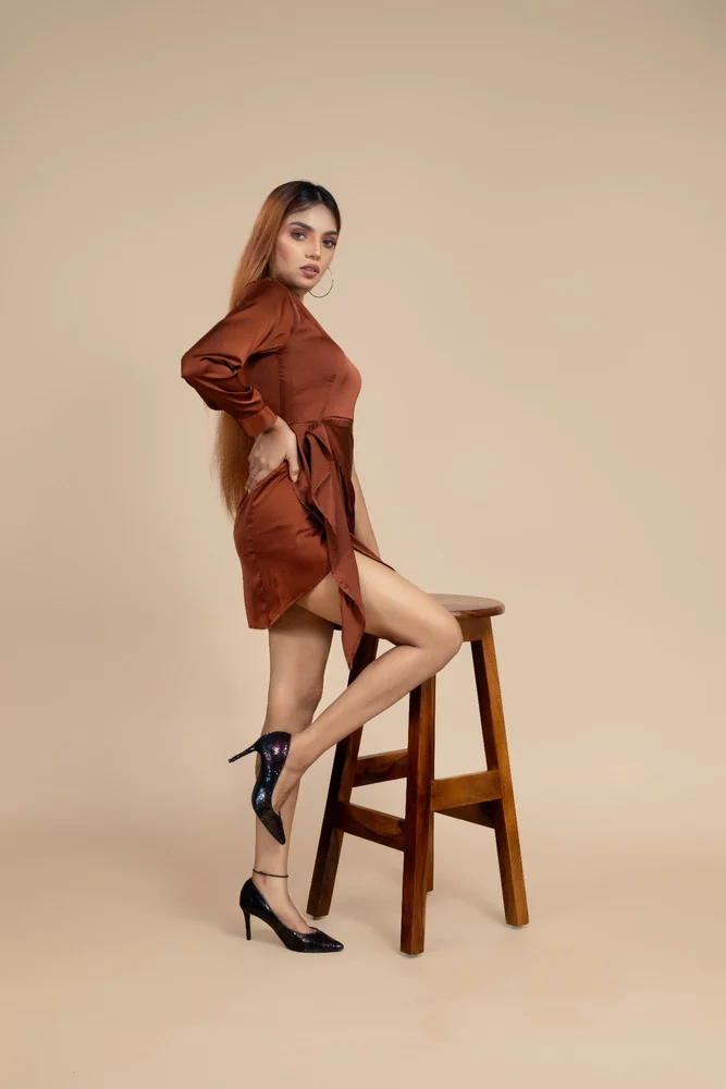 One-Shoulder Copper Satin Draped Dress