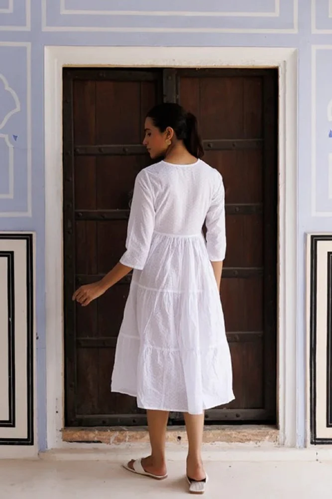White Tiered Midi Kurta Dress
