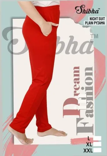 Ladies Night Suit Plain Red Pyjama