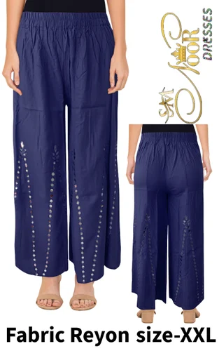 Modern Reyon Navy Blue Mirror work Palazzo