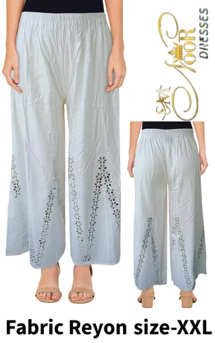 Reyon White Mirror Work Palazzo, Party Wear