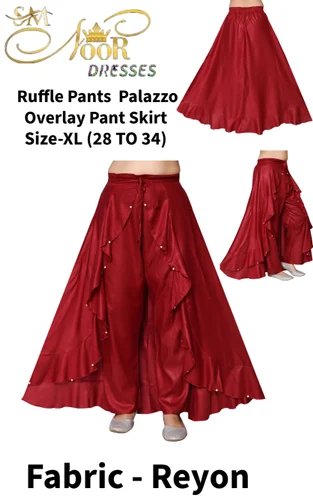 Women Party Wear Maroon Rayon Ruffle Palazzo