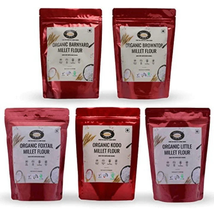 Siridhanya Flour Combo Organic Millet Pack of 5 (2.5 Kg - Each 500 g) | Positive Millets due to its balanced Nutritional Profile | Kodo , Foxtail, Browntop, Little, Barnyard