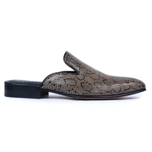 Mens Embossed Leather Mule Shoes